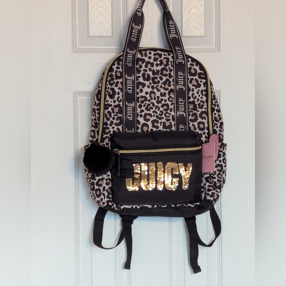 Juicy Couture Kids Leopard Print Gold Sequins Backpack/Knapsack/Carry Handle Bag - Picture 16 of 16